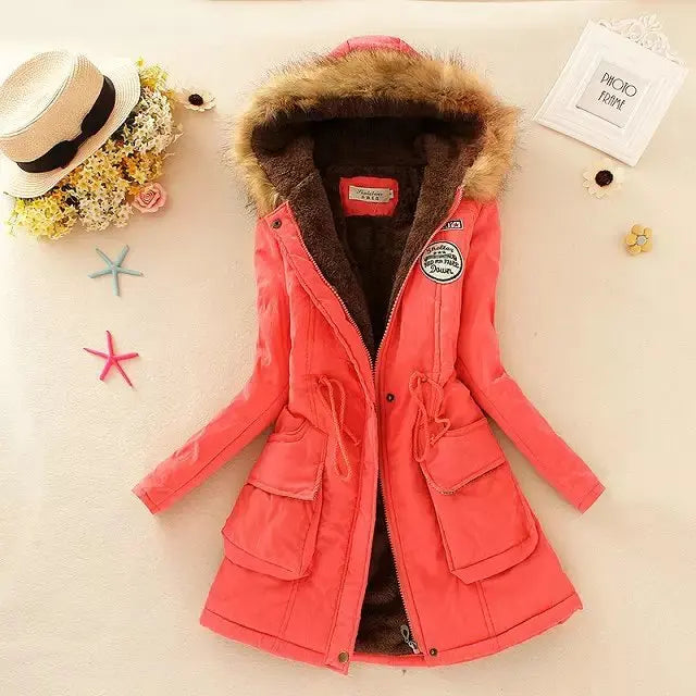 New Autumn Winter Women Cotton Jacket Padded Casual Slim Coat Emboridery Hooded Parkas Wadded Warm Overcoat