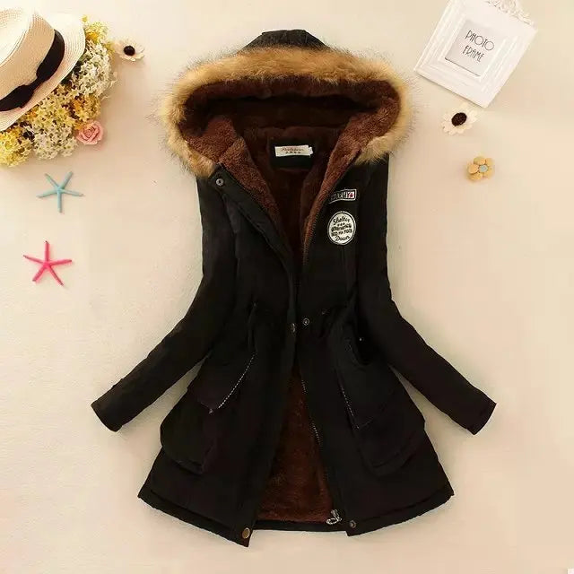 New Autumn Winter Women Cotton Jacket Padded Casual Slim Coat Emboridery Hooded Parkas Wadded Warm Overcoat